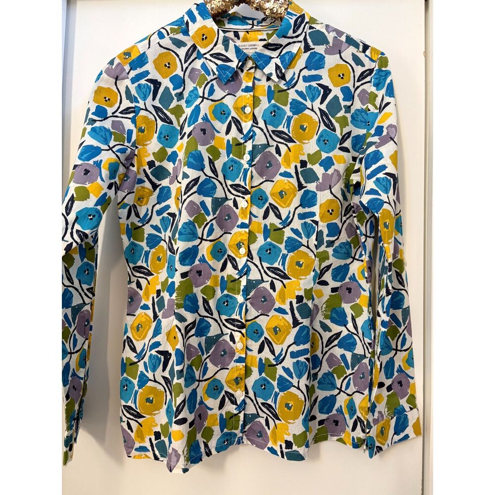 Seasalt Cornwall Larissa Shirt Organic Cotton Floral Zennor Blooms Chalk - Sz 6